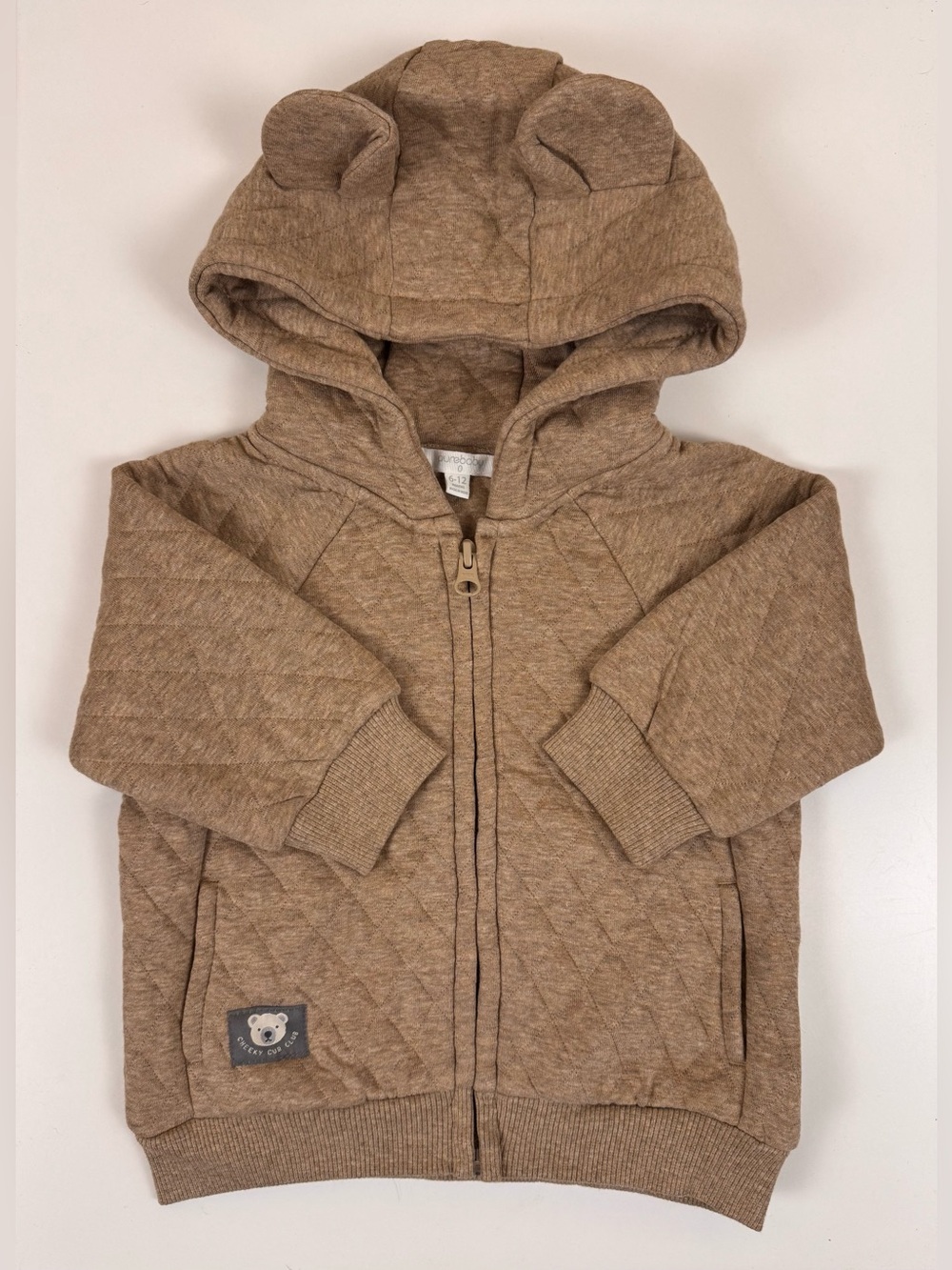 Pure Baby Quilted Zip Up Bear Hoodie